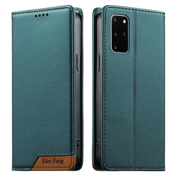 Funda Tipo Cartera de Cuero Sintético para Samsung Galaxy S20 Plus Bloqueo RFID, con Ranuras para Tarjetas y Bolsillo para Efectivo, Cierre Magnético Fuerte Verde