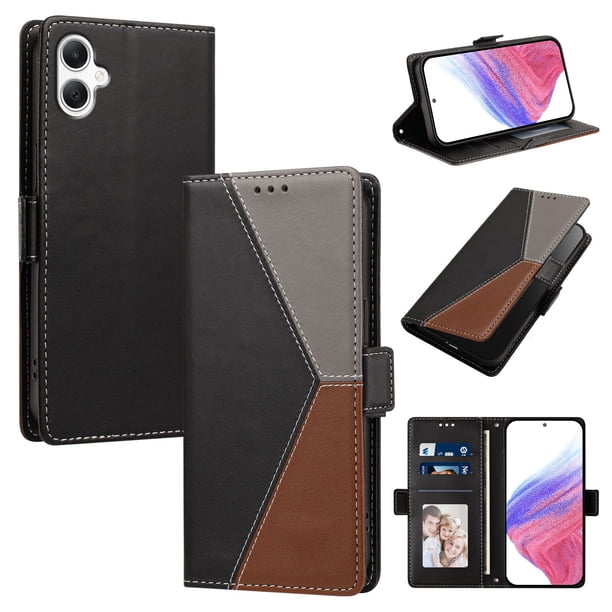 Cartera Plegable para Samsung Galaxy A07, PU Tricolor con Ranuras, Negro