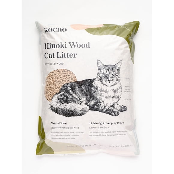 Arena para gatos KOCHO Hinoki, madera reciclada, ultraligera, 1,54 kg