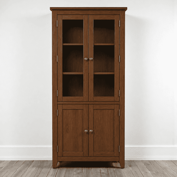 Vitrina "Perry" de Madera con Vidrio Vitrina Artesanal de Pino - Café - 80x35x180 cm