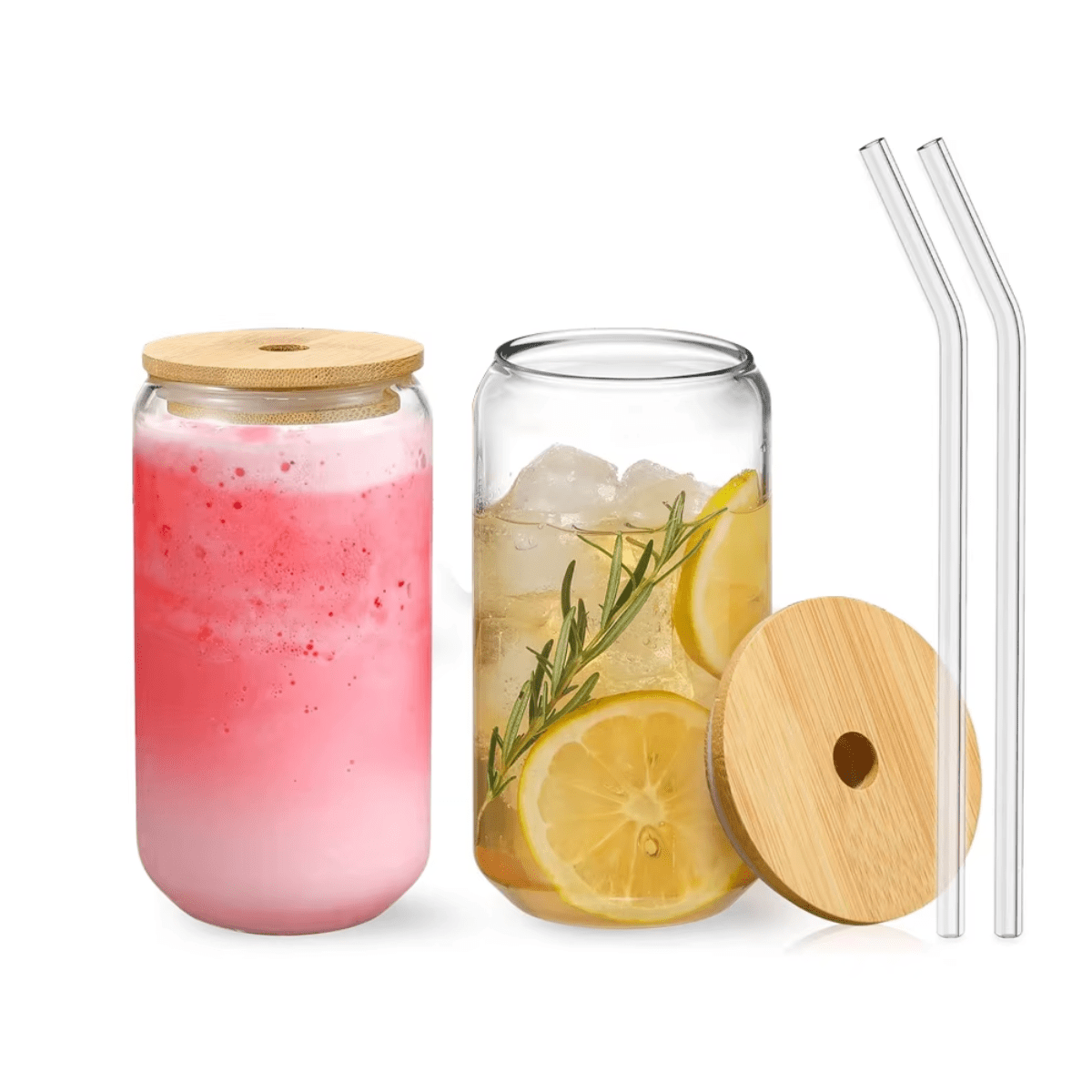Genérica - Set 2 Vasos De Vidrio Transparente Forma Lata Bombilla 540ml