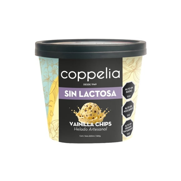 Helado Vainilla Chips Sin Lactosa, 800 ml