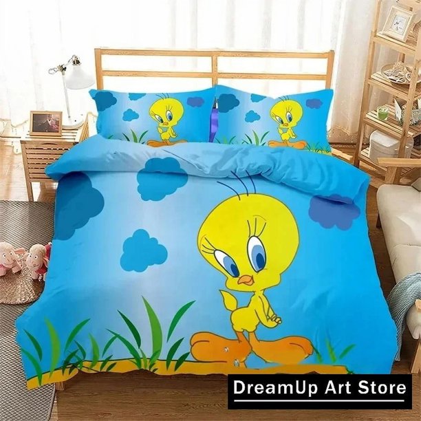 x1894 Bed Sheets Fashion Cartoon Tweetys Bird Bedding Set Boys Girls Twin Size Duvet Cover Pillowcase Bed boys Adult Bedroom 3-Piece Bedding Set (1 Duvet Cover + 2 Pillow Shams) nj1894