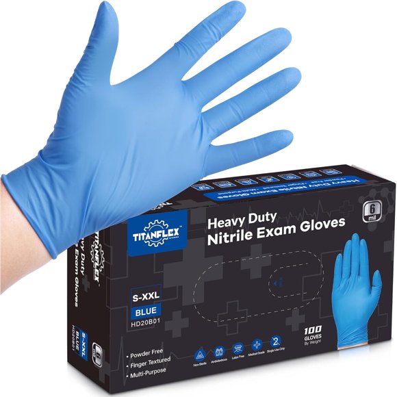 TitanFlex Nitrile Exam Gloves, Blue, 6 mil, Heavy Duty Nitrile