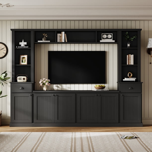 Minimalist Entertainment Wall Unit Set with Bridge for TVs Up to 75 ...