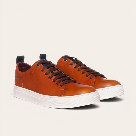 Zapatilla Clásicas de Cuero Calán OLKI - Curry/Blanca ocre 40