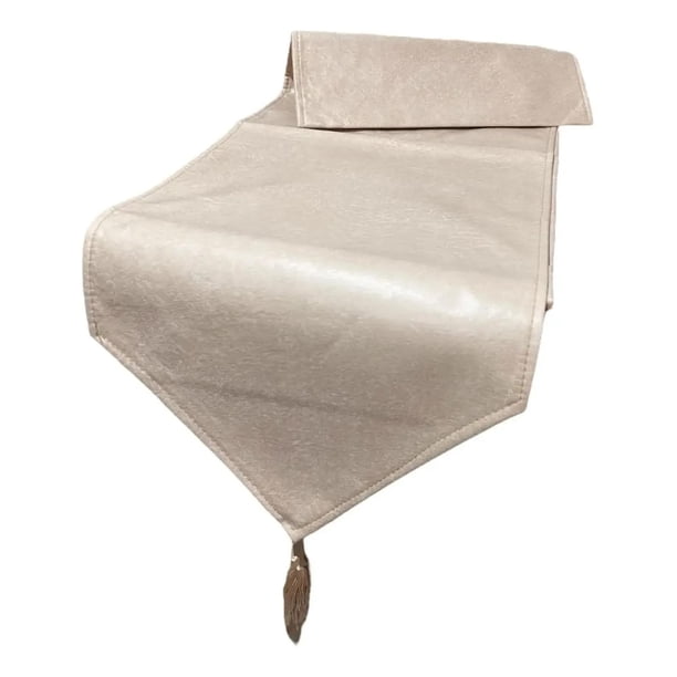 Mantel Camino De Mesa Con Pompon Cuero Sintetico 180x35cm beige