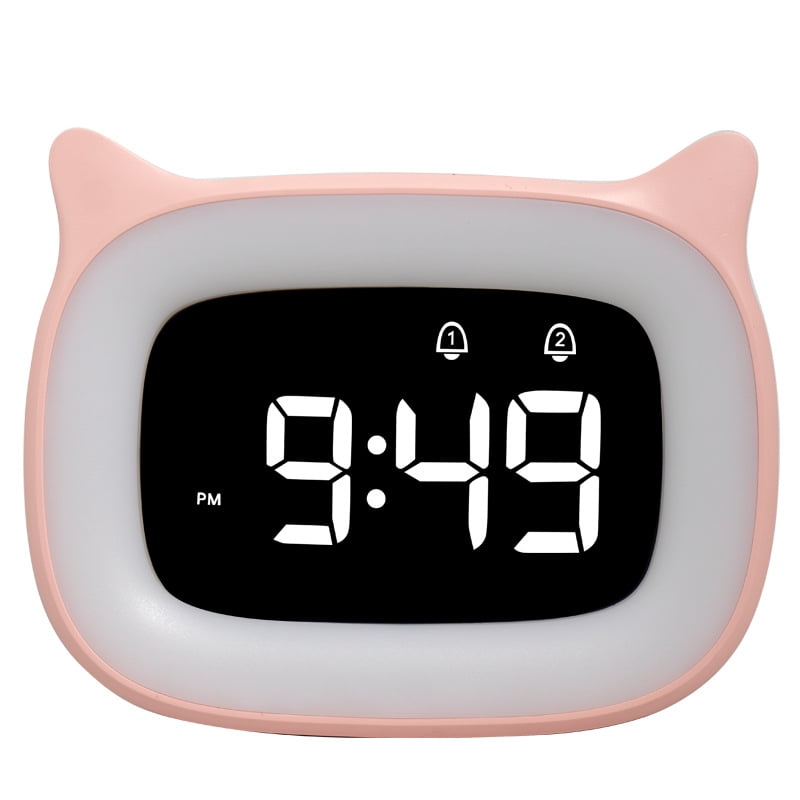 Xusx111 - Reloj Despertador Para Niños Con Luz Nocturna Y 18 Tonos De Llamada, Recargable, Lindo Reloj De Oído De Gato Para Niños Regalos De Cumpleaños De Niñas, Reloj Digital Para Dormitorio De Niños