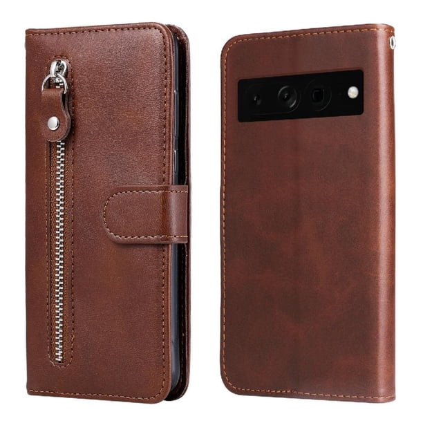 Funda tipo cartera para Google Pixel 7 Pro con bolsillo con cremallera y ranuras para tarjetas – Función de soporte Marrón