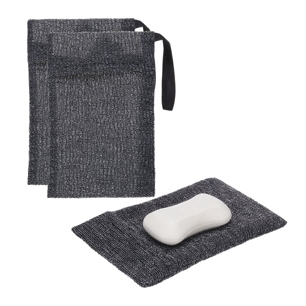 Uxcell Bolsa de Jabón de Lufa, 2 Piezas Bolsa de Ahorro de Jabón en Barra con Asa Negra, Esponja Corporal de Nylon, Red Exfoliante para Ducha Corporal, Espuma para Viajes y Camping, Gris