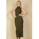 thumbnail image 1 of Vestido Largo Ajustado sin Mangas con Abertura Lateral y Cuello Alto Acanalado, 1 of 2