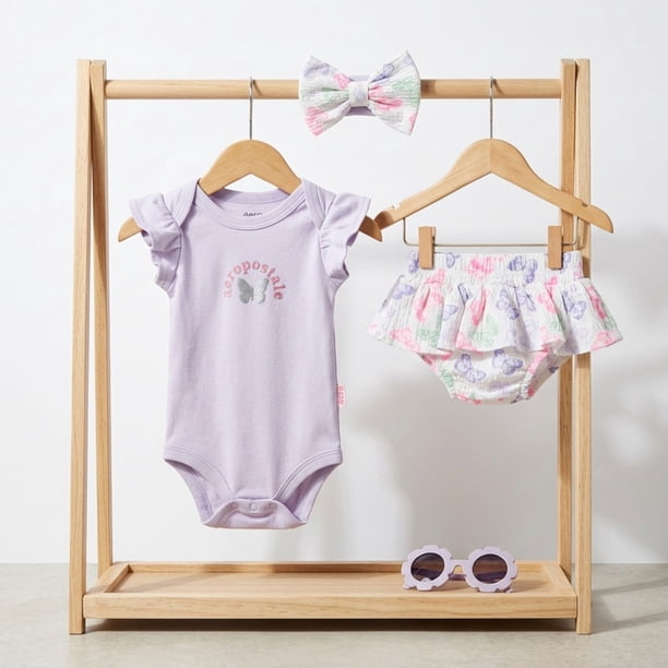 Conjunto De 4 Prendas Para Niña Body Y Calzon + Diadema Y Lentes Primavera Verano