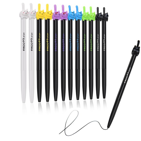 Bolígrafos de gel RECHENG Retractable Cat, 0,5 mm, tinta negra, paquete de 12