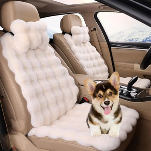 Juego de fundas acolchadas para asiento de auto EDVKLNG de peluche con pelo sintético de conejo, 6 piezas