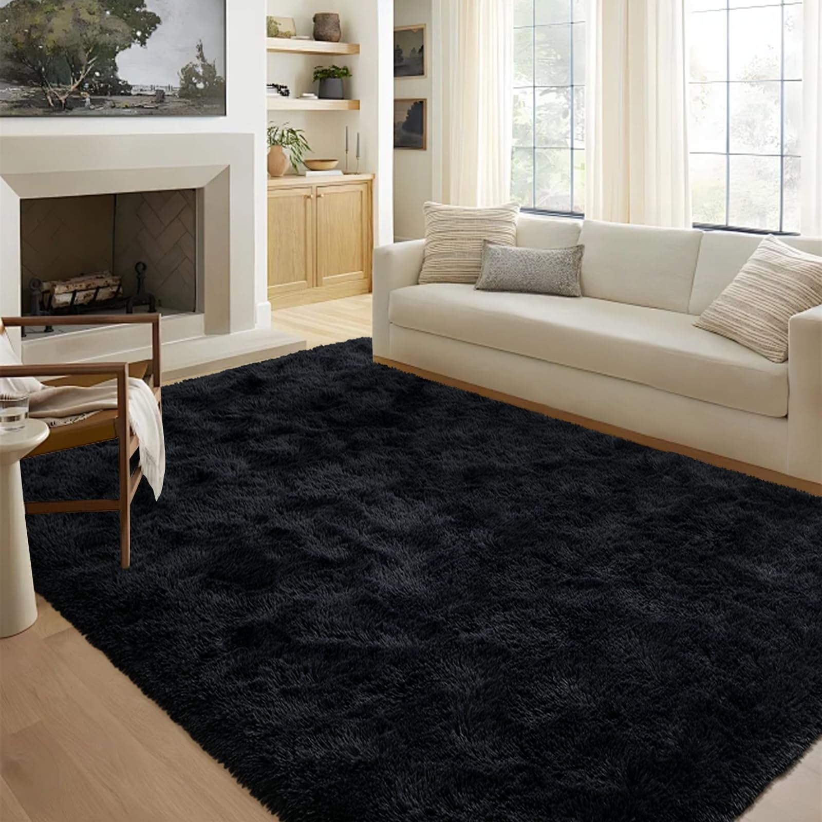 Finrèc Home - Alfombra Finrèc Para Sala De Estar, 150 X 240 Cm, Color Negro Y Esponjoso