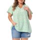 thumbnail image 1 of Agnes Orinda Blusa de Verano Casual Elegante para Mujer de Talla Grande con Estampado Floral, Cuello en V con Volantes, Manga Corta, Talla 3X, Verde, 1 of 6