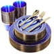 thumbnail image 1 of Juego de platos de plástico Nervure Clear Blue con oro, 150 piezas, 1 of 9