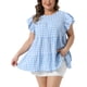 thumbnail image 1 of Agnes Orinda Blusa de Mujer Talla Grande de los Años 50 Cuadros Gingham Cuello Redondo Mangas Cortas Acampanadas Blusa de Verano Babydoll Tallas Grandes 2X Azul, 1 of 6