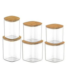 Genérico - Set 6 Frascos Hermeticos Especias Cuadrado Tapa De Bambu