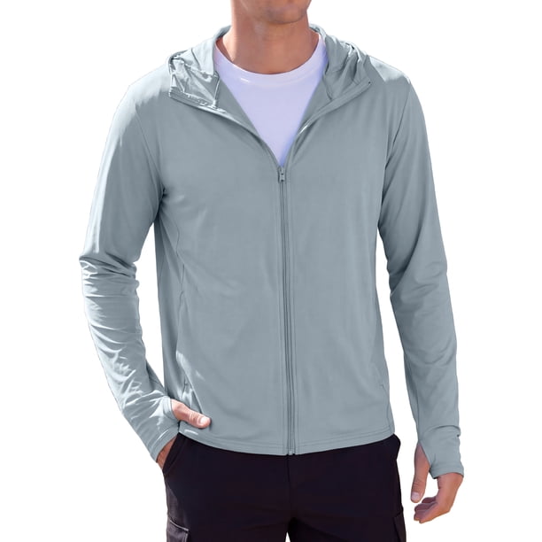 INSPIRE CHIC Chaqueta con Capucha de Protección Solar para Pesca al Aire Libre para Hombre, Ligera, con Cremallera, Talla S, Gris