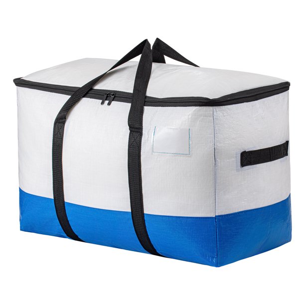 REGALWOVEN Almacenamiento de Ropa, Bolsas de Almacenamiento Plegables, Bolsas de Mudanza para Organizar Ropa, Edredón, Organizadores de Armario con Asas Blanco-Azul 4Piezas