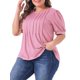 thumbnail image 4 of Agnes Orinda Blusas de Talla Grande para Mujeres con Mangas Cortas Abullonadas, Cuello Redondo, Camisas Plisadas, Túnicas, 2X Rosa, 4 of 6