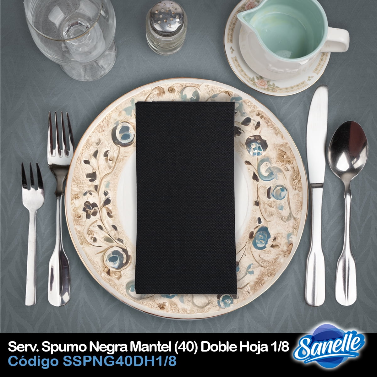 Sanelle - Servilleta Spumo Negra Mantal 40 Doble Hoja Doblada 1 8 Caja 960 Unidades