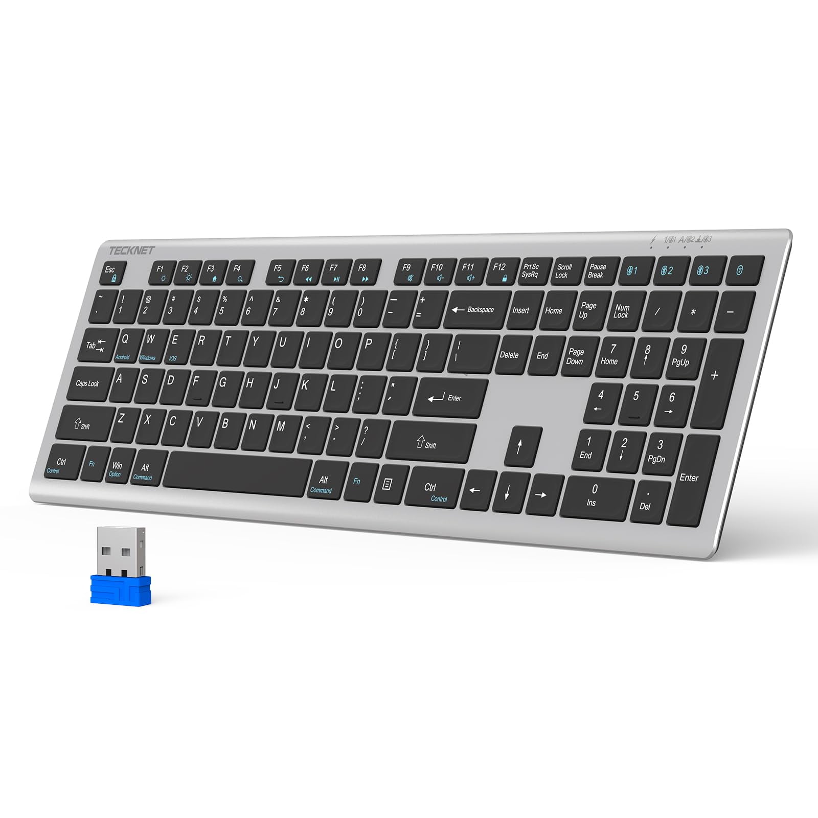Teclado Inalámbrico Tecknet Kb005 Para 4 Dispositivos, Recargable, Bluetooth