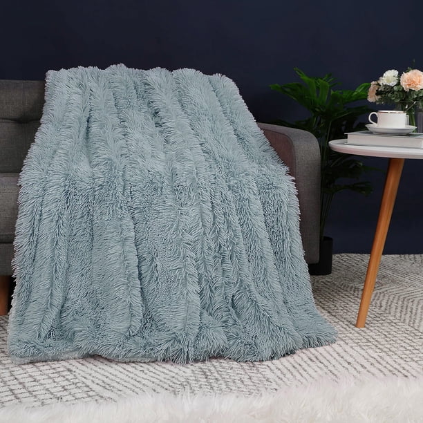 PiccoCasa Manta de Piel Sintética Suave Cálida Reversible Peluda Gris Pálido Queen/230 x 230cm/90" x 90"