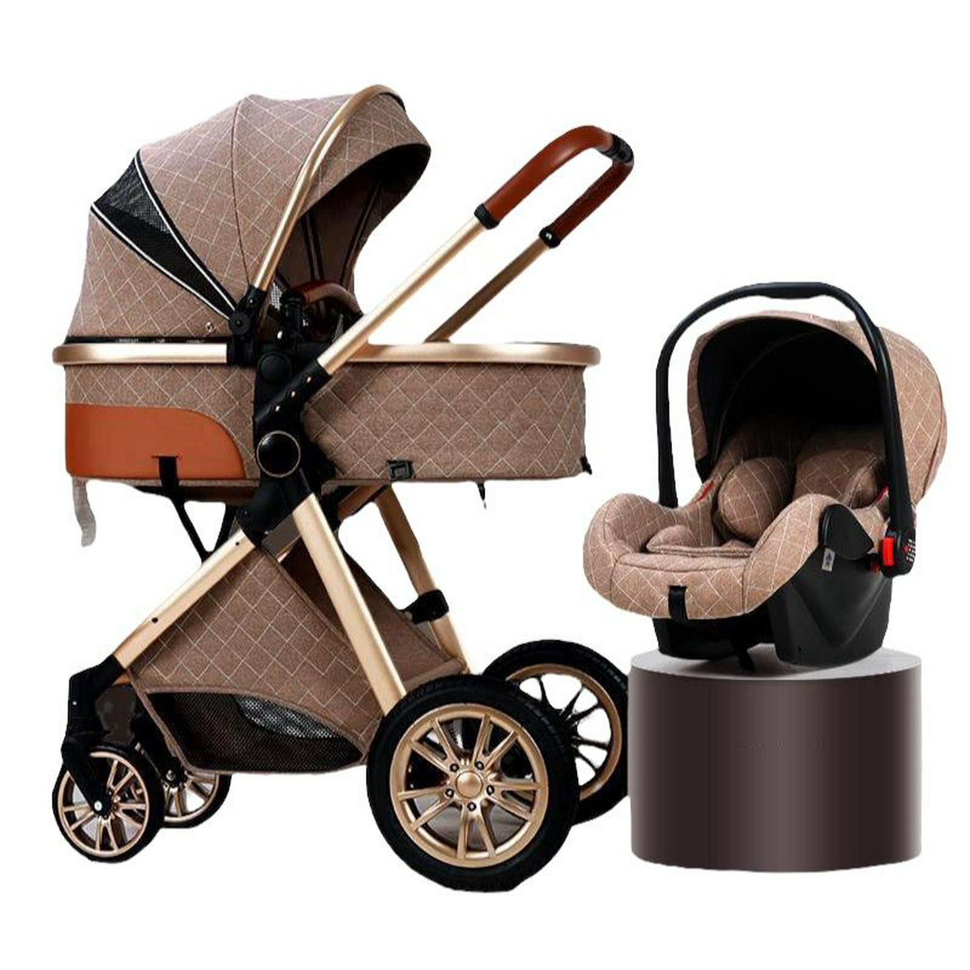 Coche Cuna Con Silla Nido Y Accesorios Lubabycas Café