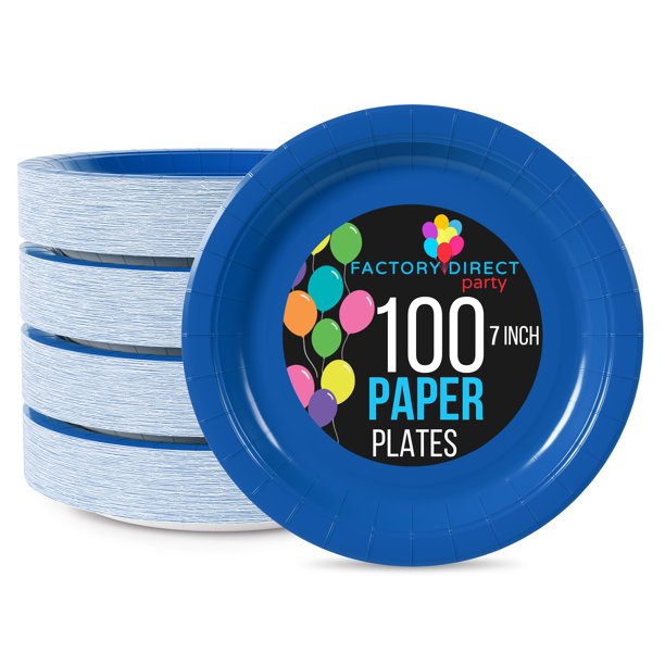 Platos de papel exquisitos de color azul oscuro desechables de 7 pulgadas, 100 unidades