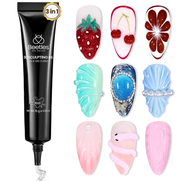 Gel para esculpir uñas con forma de escarabajos 3D, 15 ml, transparente, no se limpia
