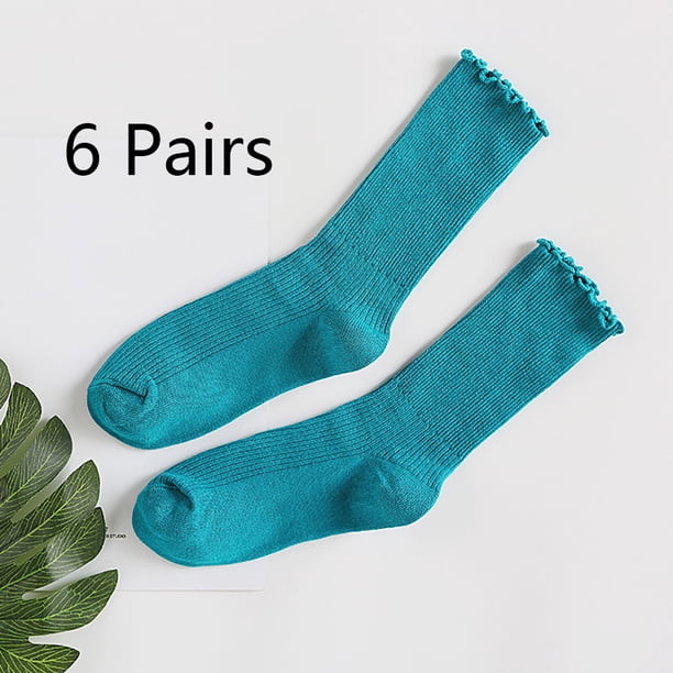 Calcetines de mujer. Calcetines tobilleros informales con puños vueltos y volantes, transpirables, de algodón fresco, con diseño de lechuga y volantes (paquete de 3)