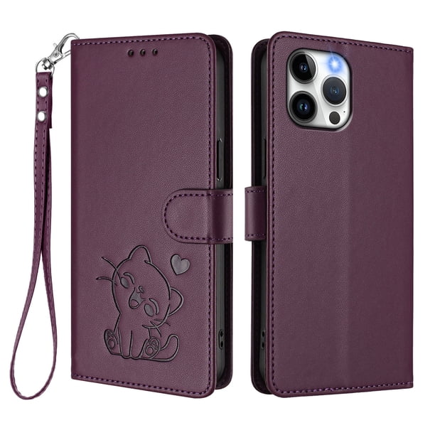 Funda de Gato tipo Libro para iPhone 13 Pro Max, Morado Oscuro