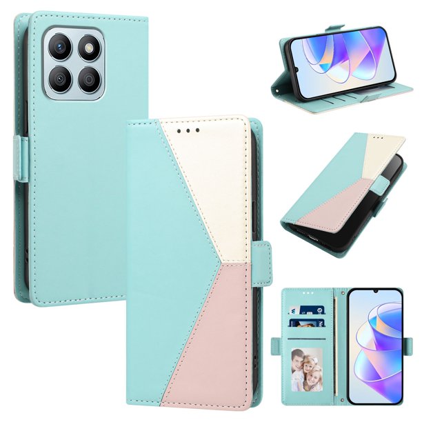 Funda Cartera Tricolor para Honor X8B con Ranuras para Tarjetas, Verde
