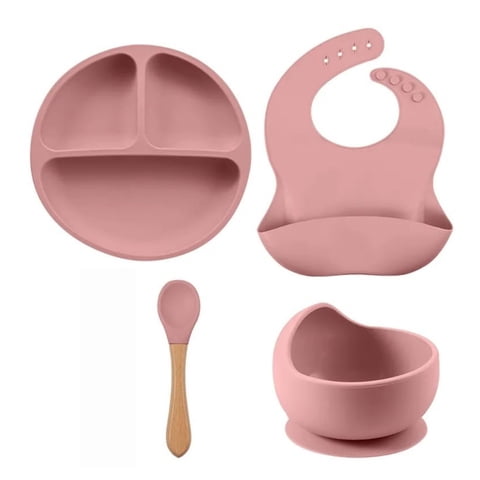 Oem - Set Vajilla De Alimentación Para Bebe Silicona Palo Rosa