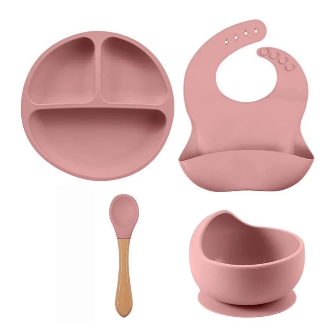 Oem - Set Vajilla De Alimentación Para Bebe Silicona Palo Rosa