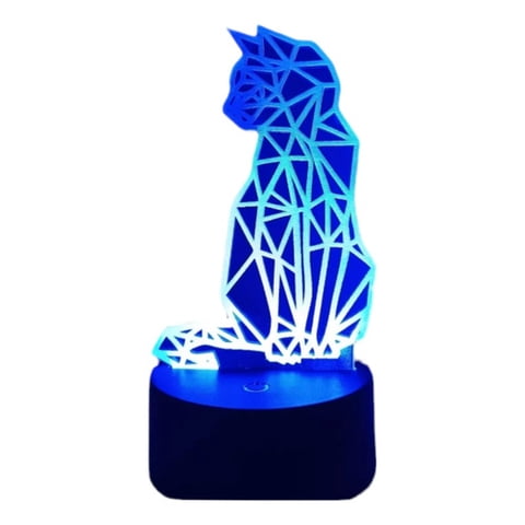 Lelumania - Lampara Ilusion 3D Gato Holográfico De 7 Colores, Base Touch