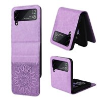 Funda Tipo Cartera Foxdock Para Samsung Galaxy Z Flip 3 , Diseño Girasol En Relieve, Cuero Pu, Cierre Magnético, Soporte Y Tarjetero
