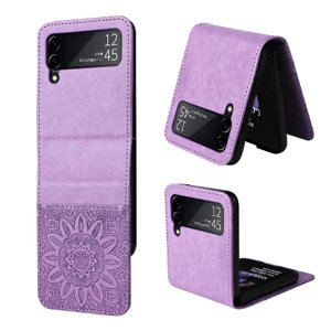 Funda Tipo Cartera Foxdock Para Samsung Galaxy Z Flip 3 , Diseño Girasol En Relieve, Cuero Pu, Cierre Magnético, Soporte Y Tarjetero