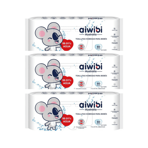 Pack 3 Paquetes Toallitas Húmedas Aiwibi 99.91% 240 Unidades