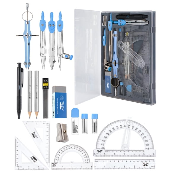 Set Geometry Mr. Pen, 15 unidades con brazo oscilante de 15 cm, color azul