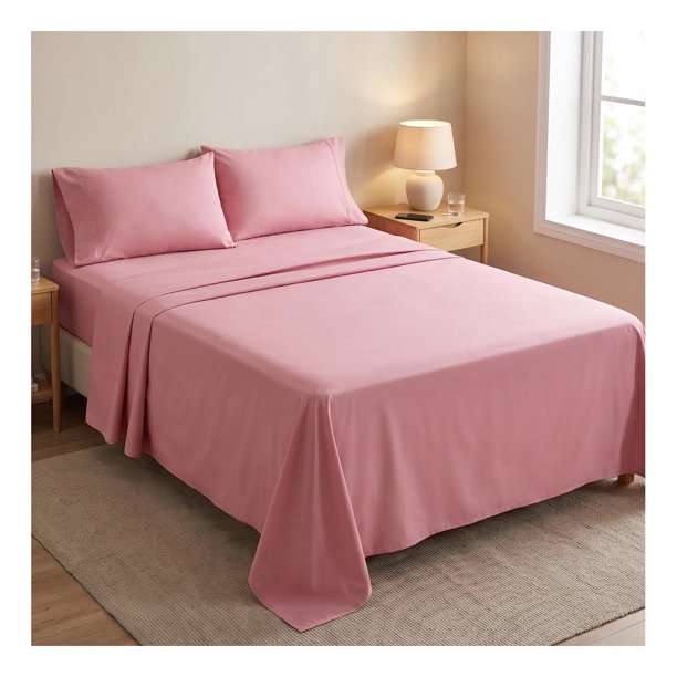 Juego de Sábanas 200 Hilos King - Unicolor Rosa
