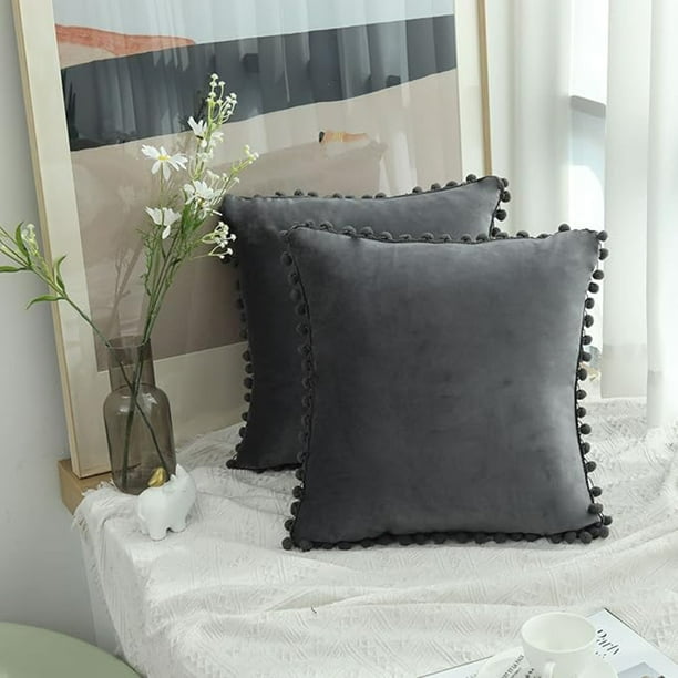 2 Fundas De Almohada Cuadradas De Terciopelo Blando, Fundas De Almohada Decorativas De 40 X 40 Cm, Con Bolas De Terciopelo, Para Sofás De Decoración Familiar, Reposabrazos, Etc.