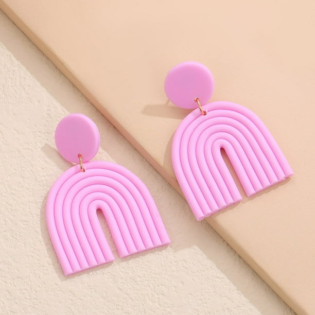 Boho Colorful Ceramic Polymer Clay Loop Earrings - Sweet & Lovely Candy Rainbow Pendant Drop Earrings - Perfect Gift for Women & Girls!