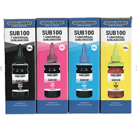 Pacific Color - Pack Tinta Sublimacion Bk C M Y Para Epson Brother 100Ml Negro Cyan Magenta Yello