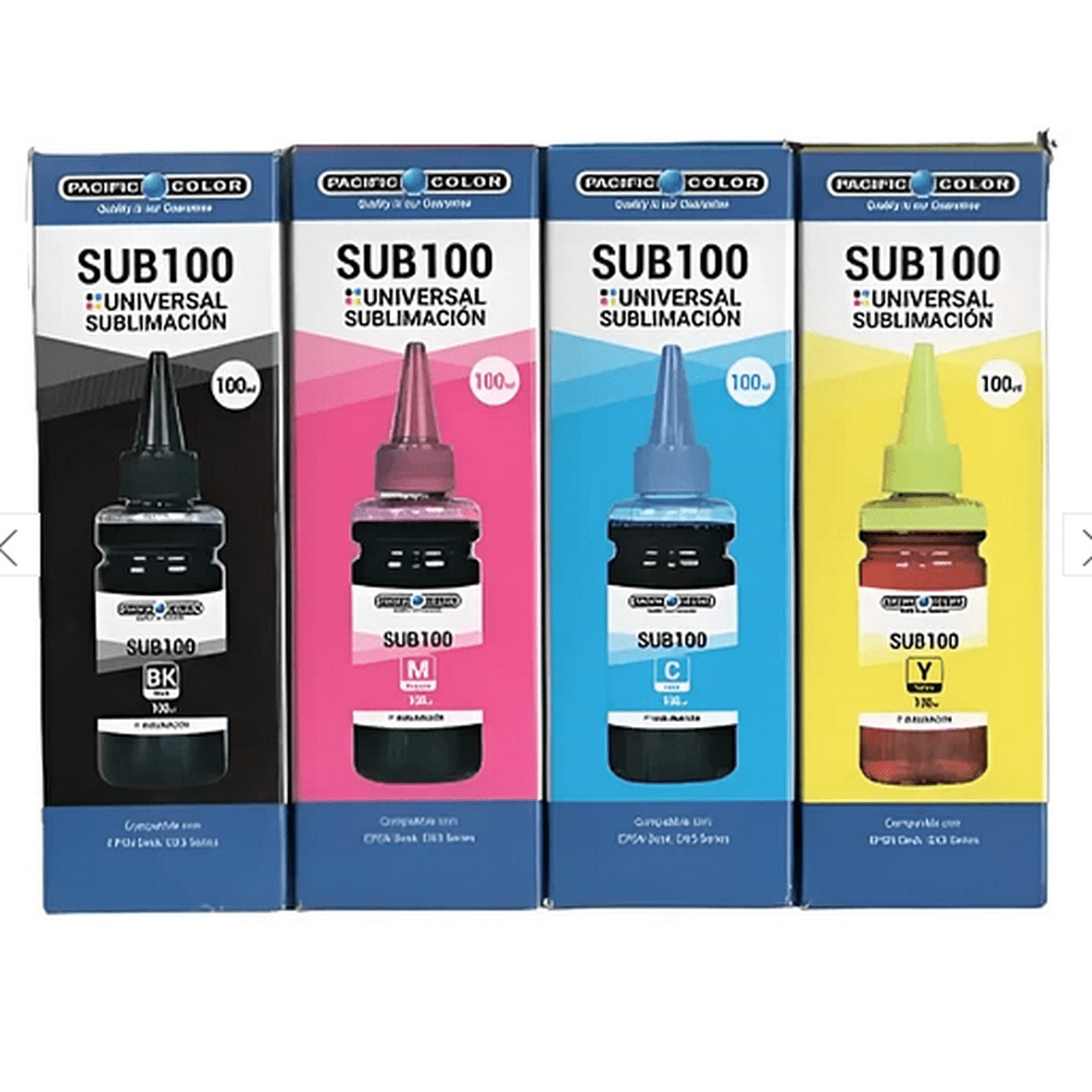 Pacific Color - Pack Tinta Sublimacion Bk C M Y Para Epson Brother 100ml Negro Cyan Magenta Yello