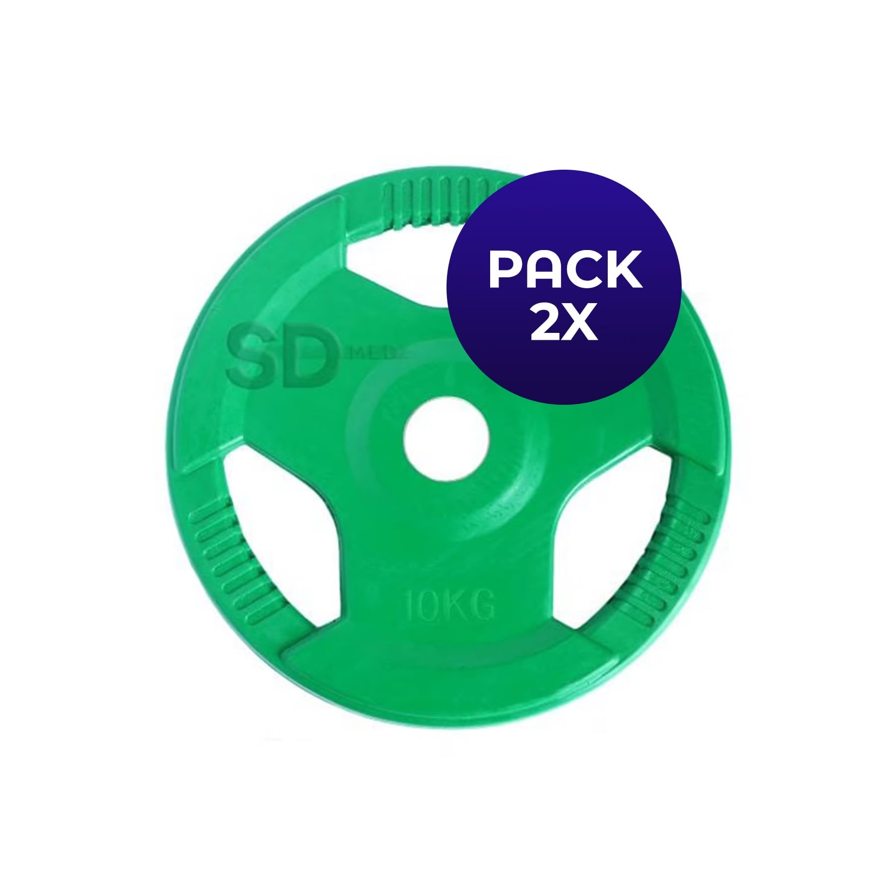 Sdmed - Disco Engomado 3 Agarres Olimpico 10 Kg Pack De 2 Unidades