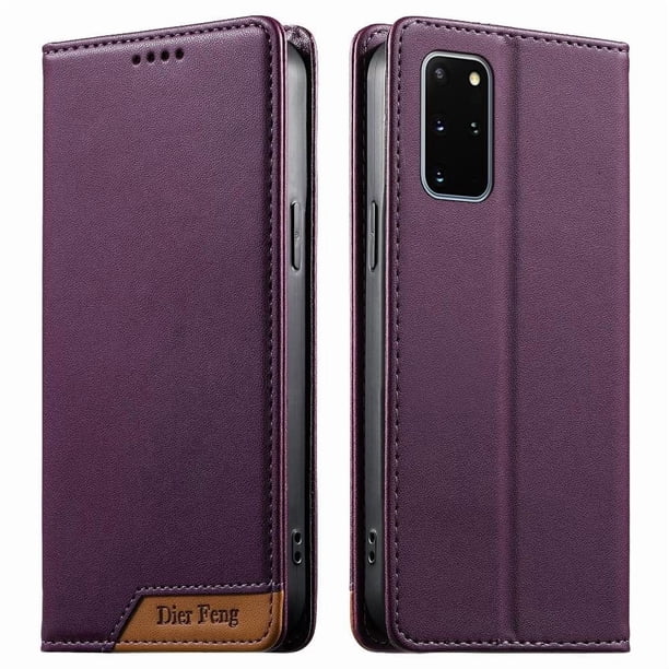Funda Tipo Cartera de Cuero Sintético para Samsung Galaxy S20 Plus Bloqueo RFID, con Ranuras para Tarjetas y Bolsillo para Efectivo, Cierre Magnético Fuerte Morado