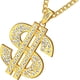 thumbnail image 1 of Cadena chapada en oro con cristal, colgante con signo de dólar, collar de hip hop con dije de dinero para hombres de 31,5 pulgadas, 1 of 6